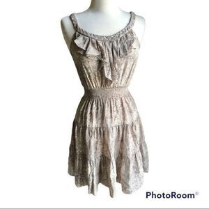 Rebecca Taylor pinkish tan snakeskin print 100% silk tiered dress 6